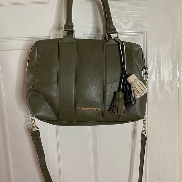 Steve Madden olive green satchel bag detachable shoulder strap tassel accent - Picture 11 of 11